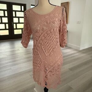 Vintage 90s Capacity Pink Crochet Coverup Size Small
